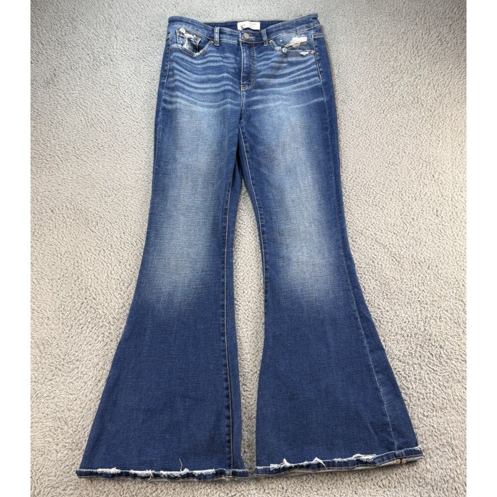BKE Parker Jeans High Rise Super Flare Universal Fit Distressed Sz 30x33.5